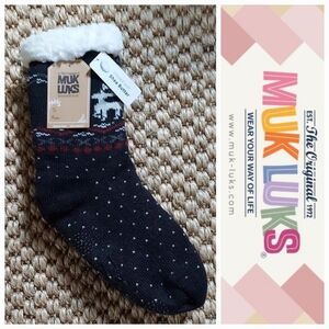 NWT Muk Luks Black Sherpa Reindeer Socks ~shea Butter Infused